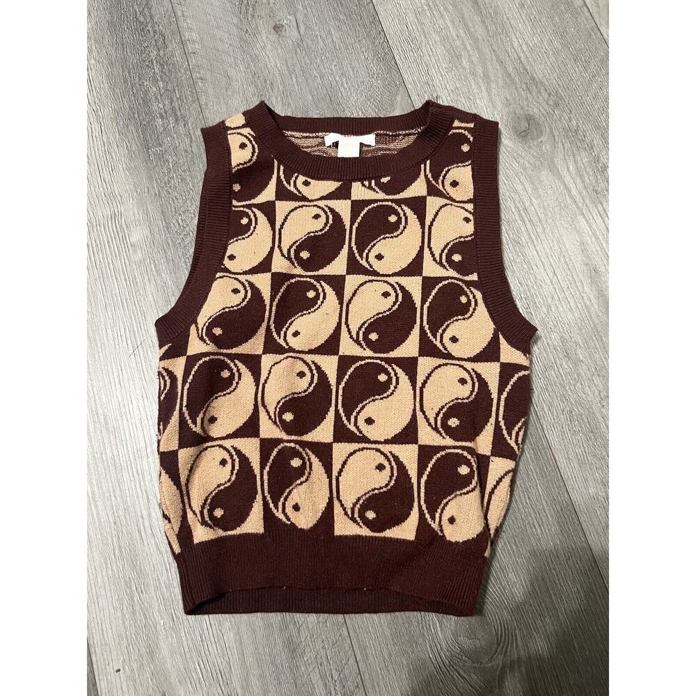 90s Inspired Ying Yang Sleeveless Sweater Vest Full Tilt XS Cropped